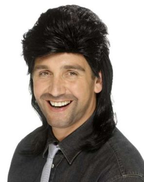 80s Jason Mullet Fancy Dress Wig - Black